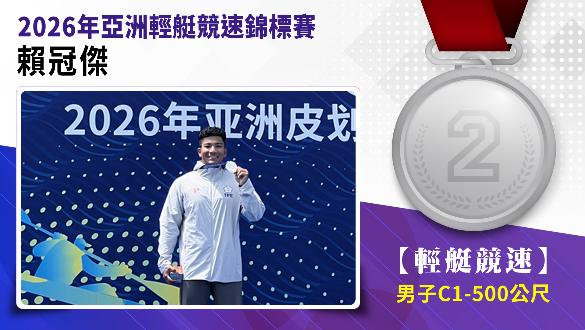 賴冠傑榮獲男子C1-500公尺銀牌